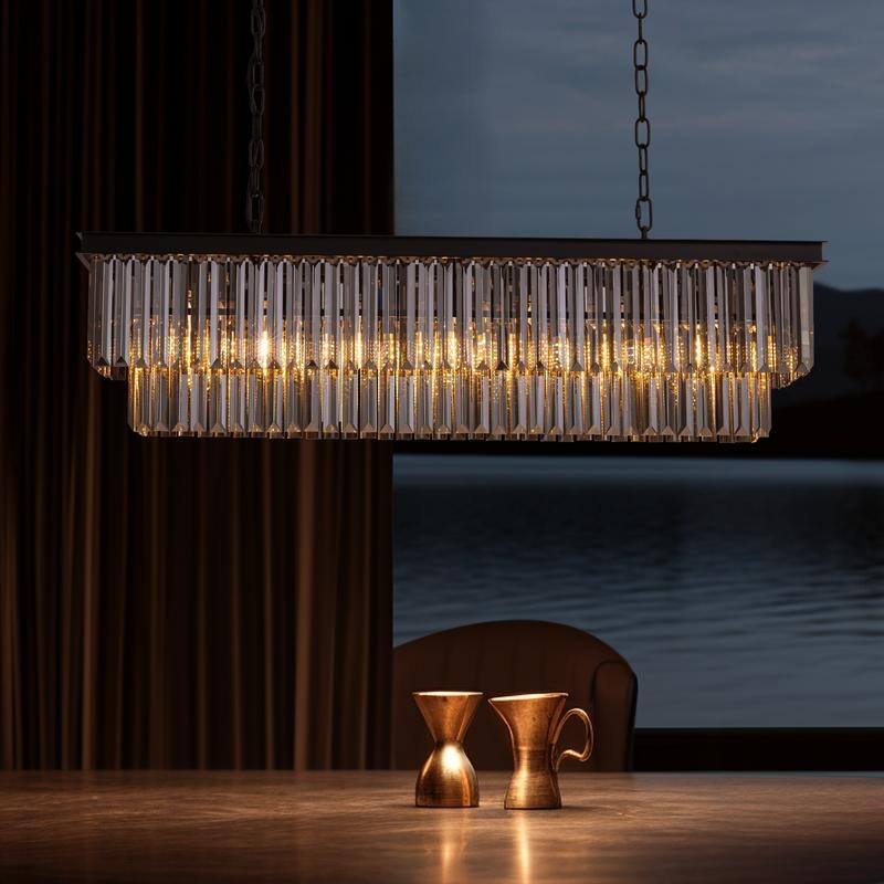 40 in. Smoky Grey Modern Crystal Chandelier 7-Light Linear Chandelier Kitchen Island Pendant Light for Dining Room