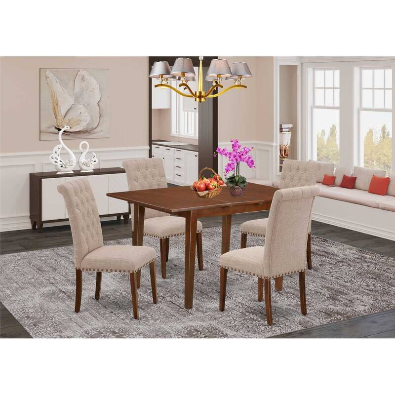HomeStock 5-Pc Mahogany Finish Solid Wood Top - Rectangular Dining Room Set with Butterfly Leaf - Seats 4