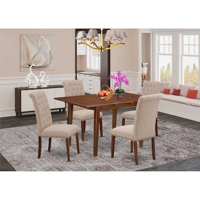 HomeStock 5-Pc Mahogany Finish Solid Wood Top - Rectangular Dining Room Set with Butterfly Leaf - Seats 4