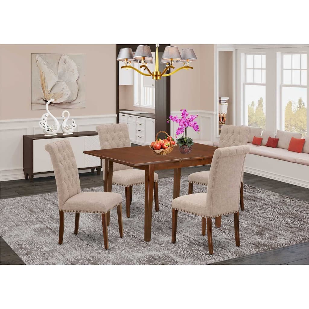 HomeStock 5-Pc Mahogany Finish Solid Wood Top - Rectangular Dining Room Set with Butterfly Leaf - Seats 4