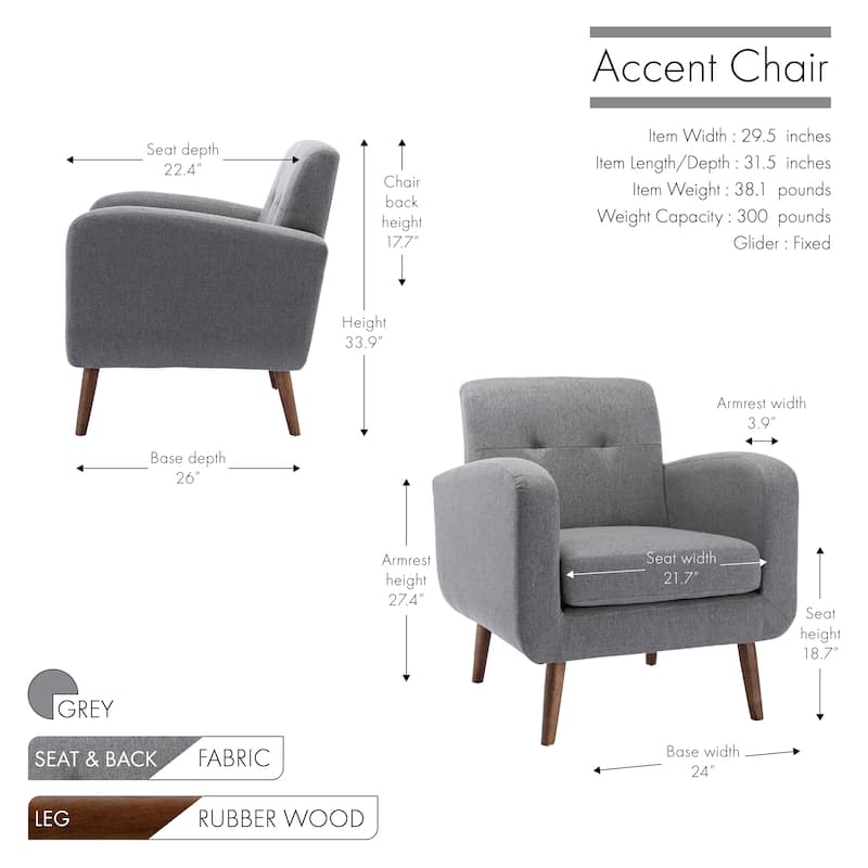 Porthos Home Suri Accent Chair, Fabric or PU Upholstery, Rubberwood Legs