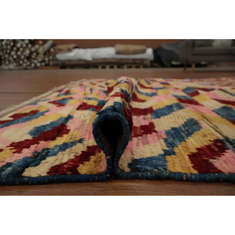 Hand Knotted Oriental 100% Wool Carpet Modern Geometric Multi-Colored Moroccan Area Rug - 10' 3'' X 6' 7''