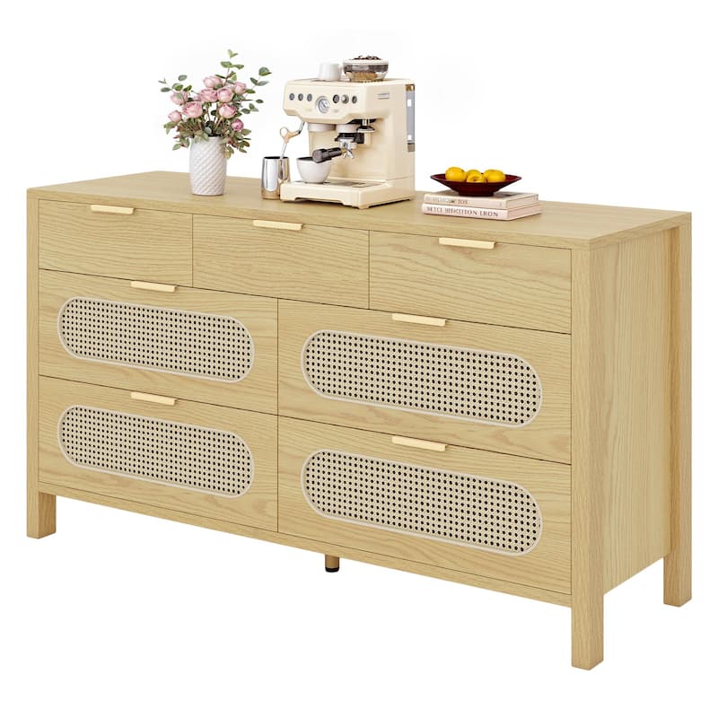 Moasis 4-6-Drawer Dresser Chest Drawer Storage Cabinet Rattan Wood Closet