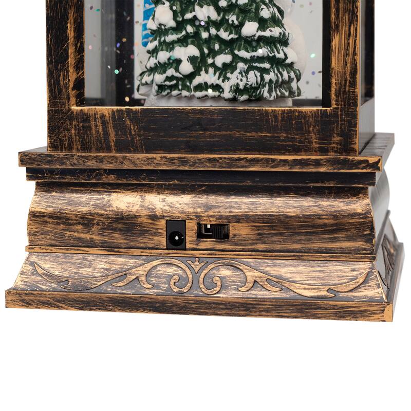 11" Black Brushed Gold LED Snowman Family Christmas Lantern Snow Globe