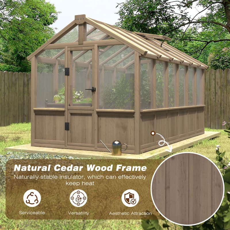 VEIKOUS Walk-in Wooden Greenhouse for Outside, Garden and Backyard, Light Mocha Brown