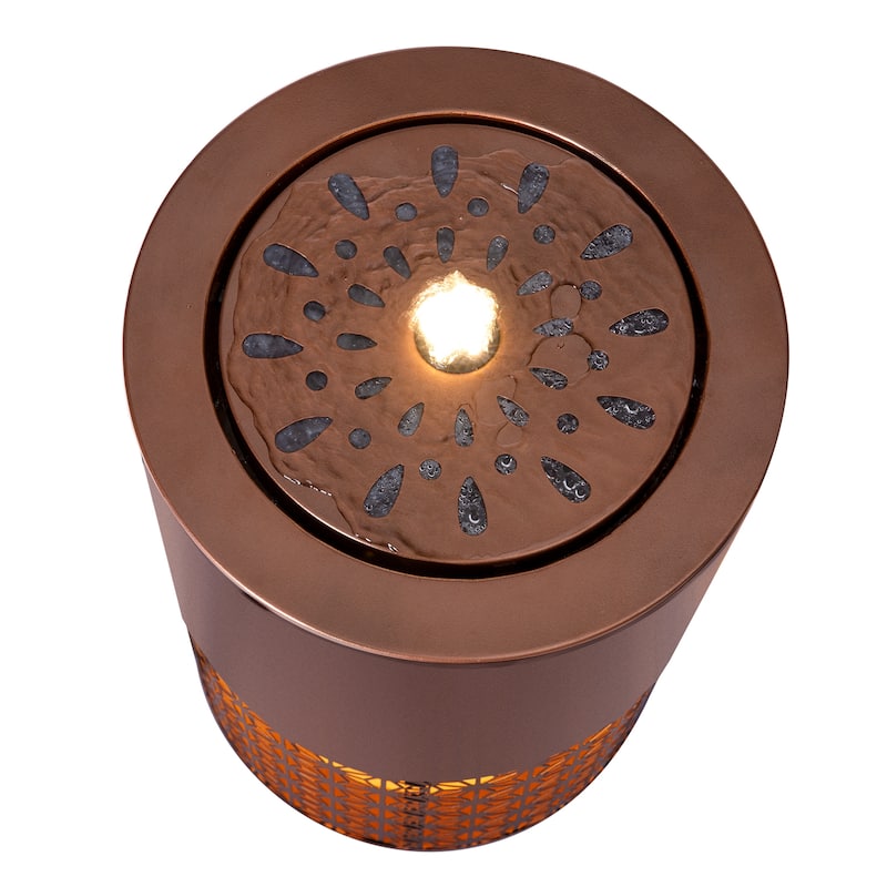 Anmytek Freestanding Outdoor Water Fountain with LED Lights Metal Candle Style Brown Backyard Garden Decor