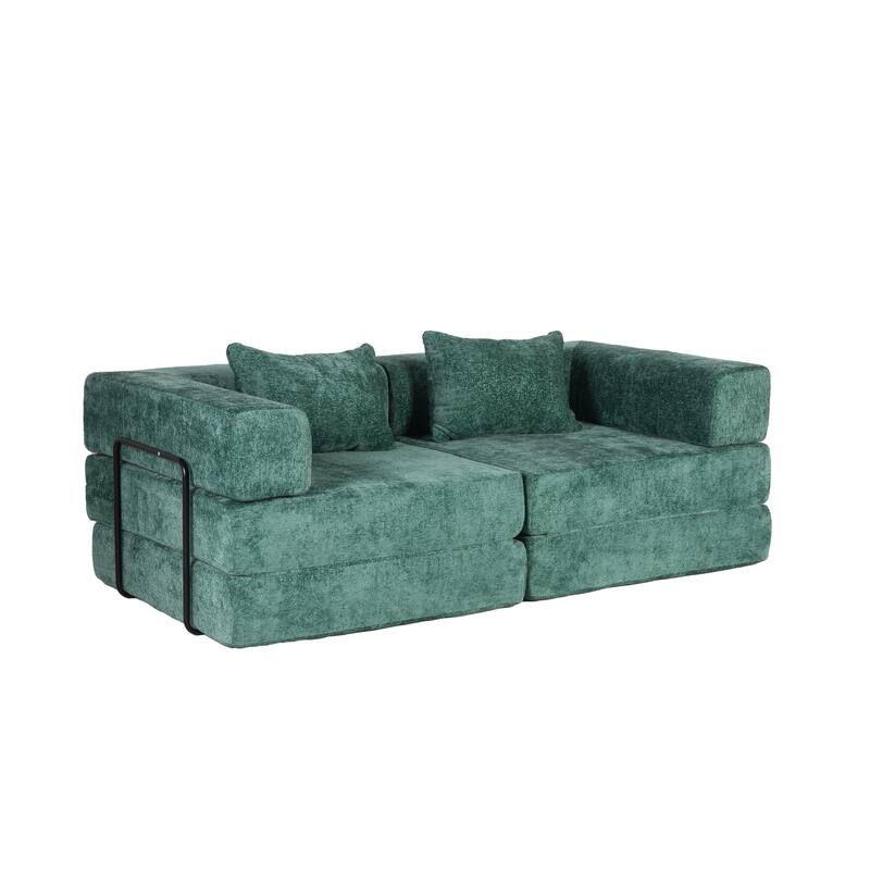 2-in-1 Foldable Sofa Bed Floor Sofa Couch with Armrests, Convertible Lounge Sofa for Living Room Bedroom