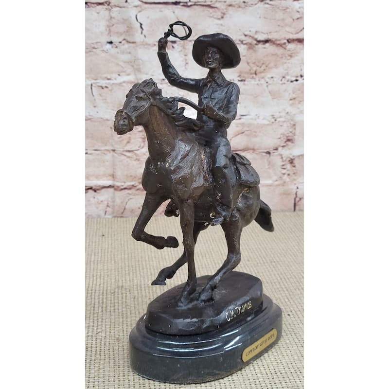 Bronze Metal Statue Sculpture Figure On Marble Base - Ranger Western Cowboy