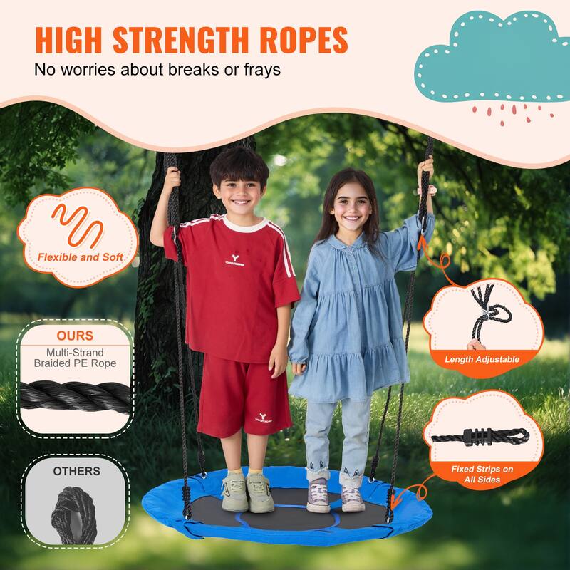 Tree Swing Hanging Straps and Adjustable Multi-Strand Ropes, Round Swing for Kids Outdoor