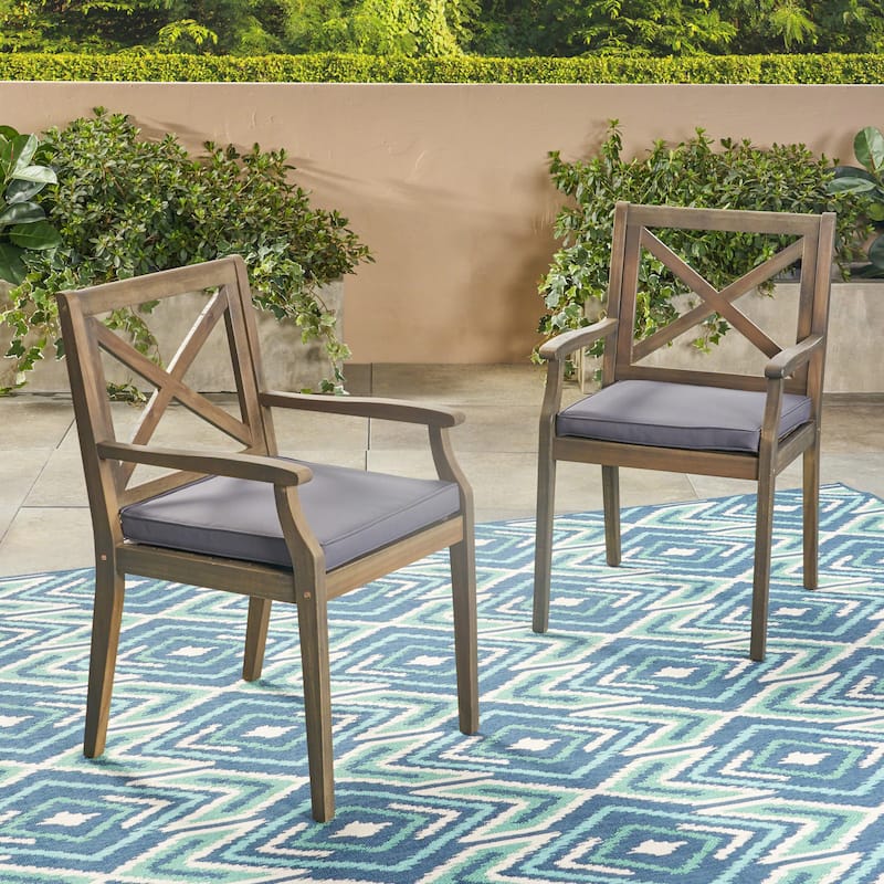 2 Piece Outdoor Perla Dining Chair with 2 Cream Cushions for Backyard, Poolside, Garden