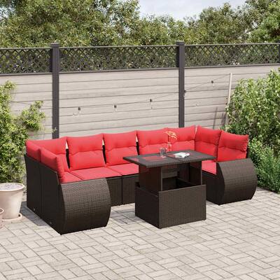 vidaXL Patio Sofa Set with Cushions and Table Outdoor 8 Piece Poly Rattan - 24.4 x 24.4 x 27.2