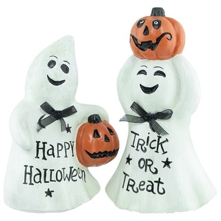Set of 2 "Happy Halloween" and "Trick or Treat" Ghost Decorations 7.75"