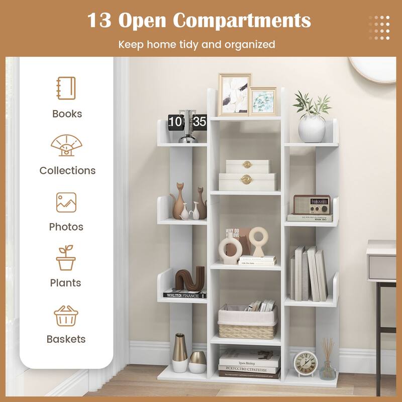 Costway 1/2 PCS Bookshelf Tree-Shaped Bookcase with 13 Storage Shelf