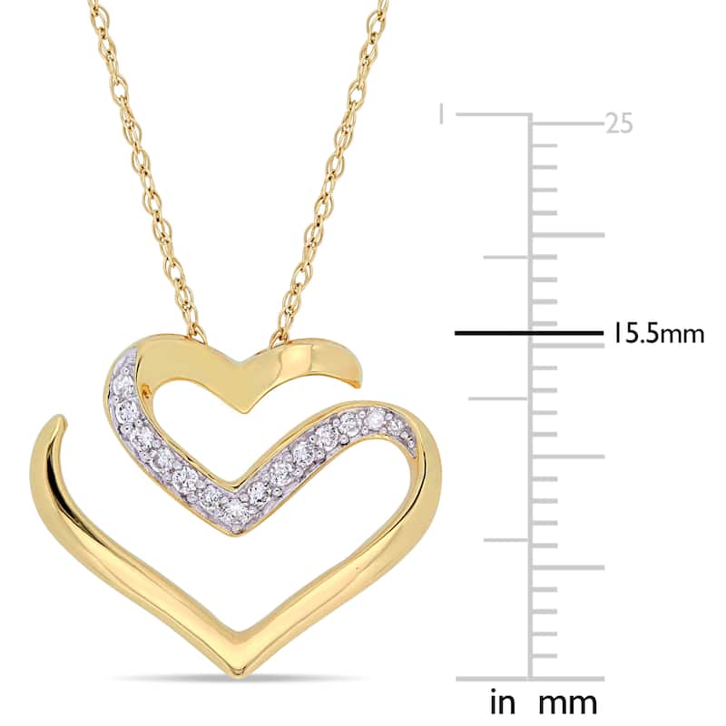 Miadora 10k Yellow Gold 1/10 CT TW Diamond Cursive Double Heart Necklace