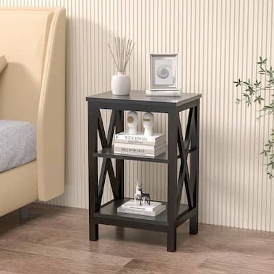 VECELO Modern End Table with X-base Metal Frame - 15.7"L x 11.8"W x 24.2"H
