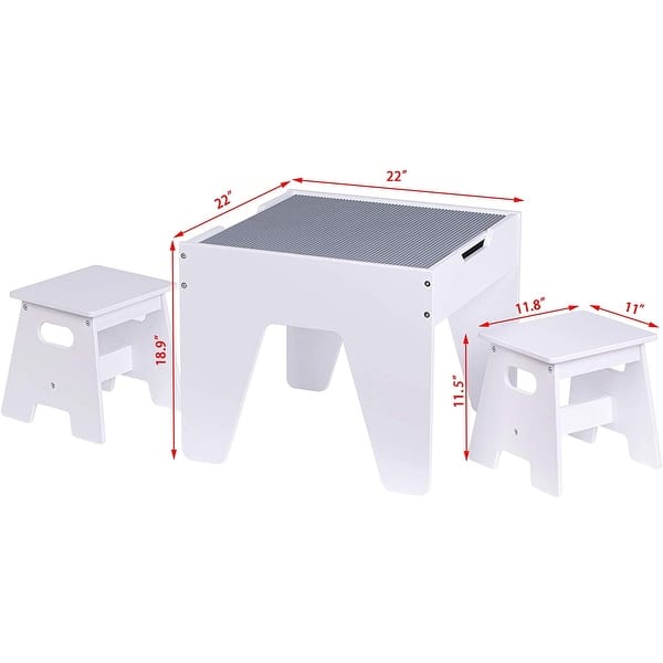 Kids Construction Play Table with 2 Chairs Set,Lego Table with Storage ...