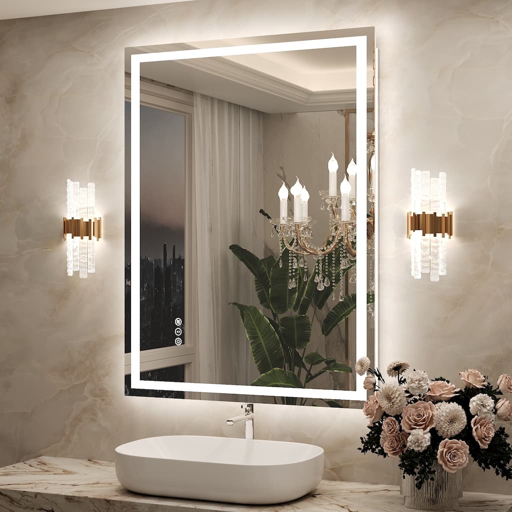 UL Certified Frameless LED Front Light and Backlit 3 Colors Dimmable Anti-Fog Wall Bathroom Vanity Mirror
