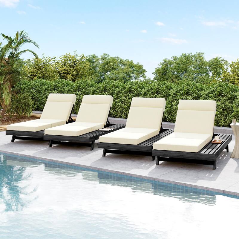 Christopher Knight Home - Elmont Outdoor Acacia Wood Adjustable Chaise Lounge with Water-Resistant Cushions & Headrest Cushion