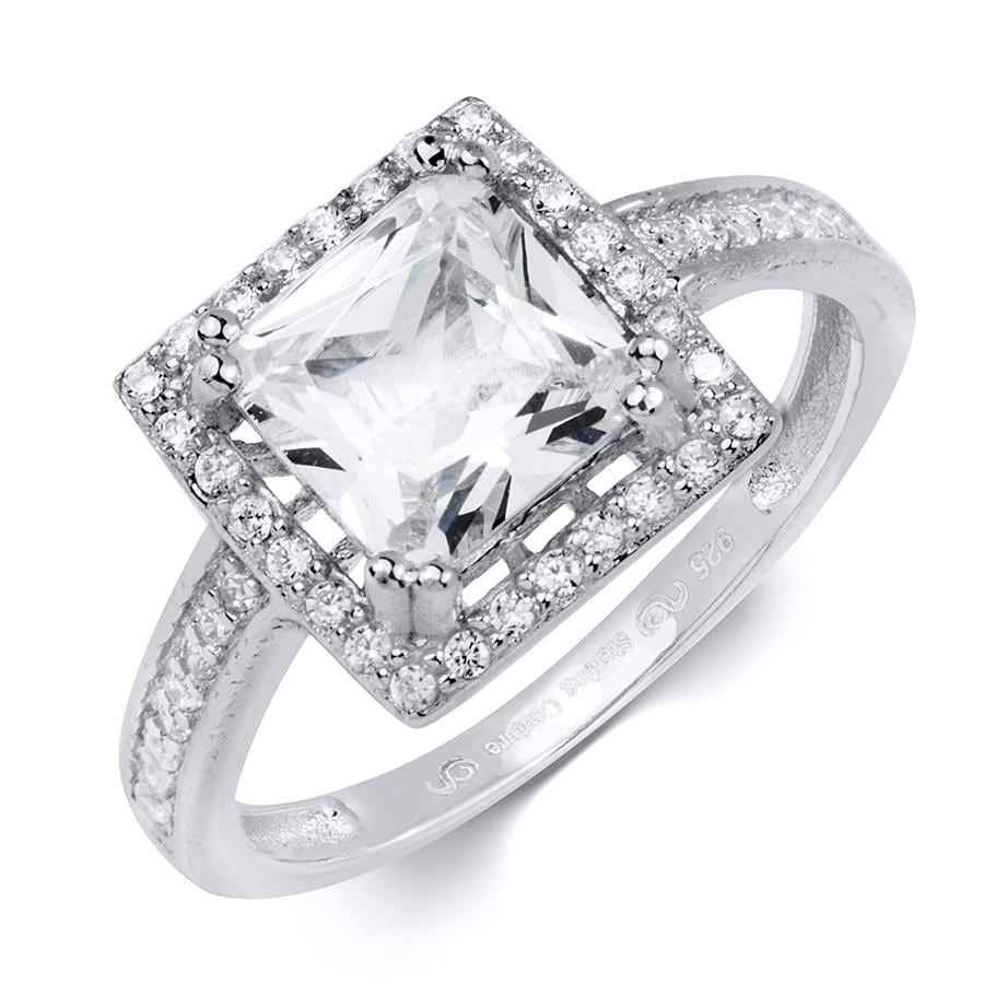 MayaMila Sterling Silver 2.50 Carat Bridal Engagement Ring Princess Cut Halo