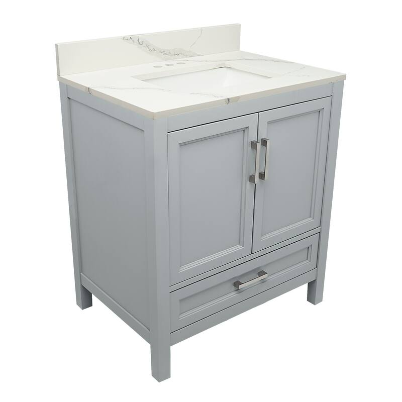 Nevado 37" Bathroom Vanity with Cultured Marble Vanity Top Sink in White with White Basin