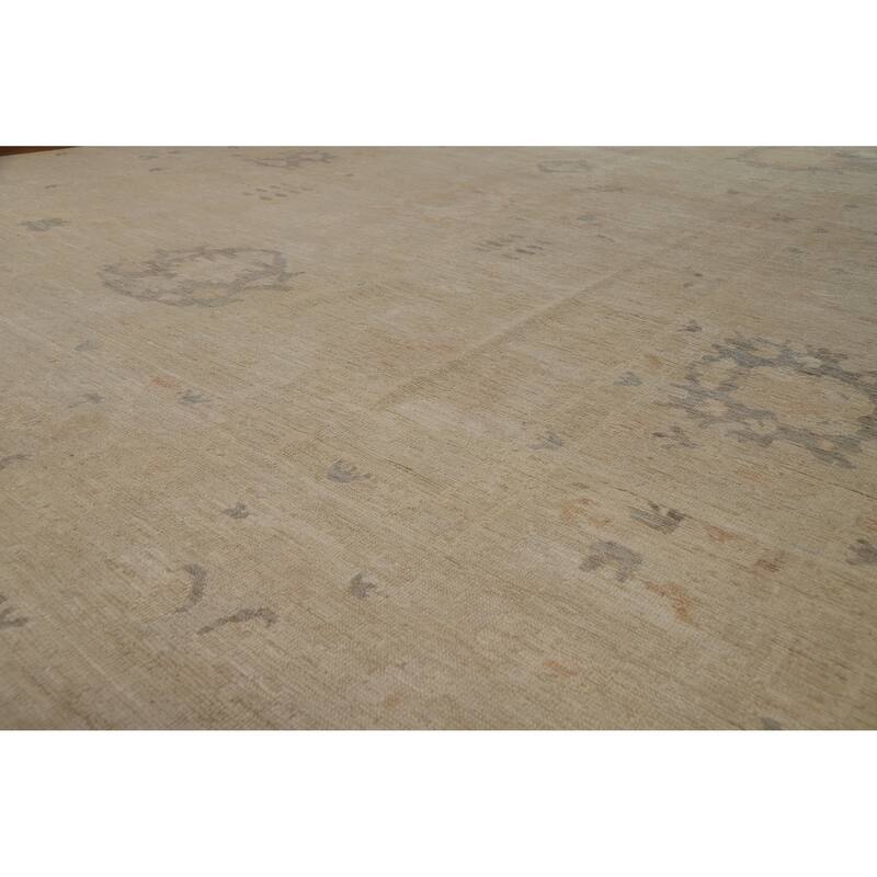 Hand Knotted Oriental 100% Wool Carpet Transitional All-Over Beige & Ivories Oushak Area Rug - 13' 6'' X 9' 10''