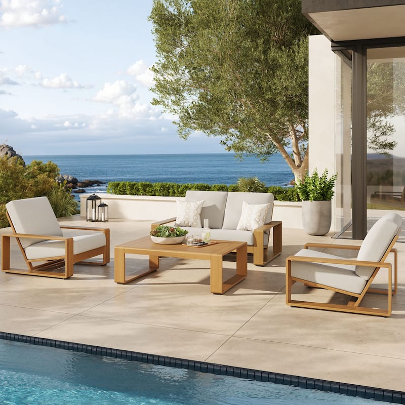 Lirienne 4-Piece Outdoor Patio Aluminum Faux Wood Furniture Set - Ivory Natural