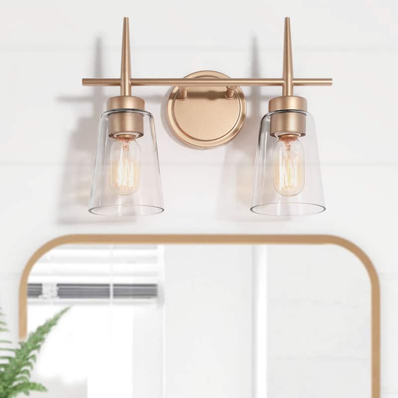 Modern Gold 4/3/2 Bathroom Vanity Lights Dimmable Wall Sconces with Clear Glass Shade - L13'' 2-light