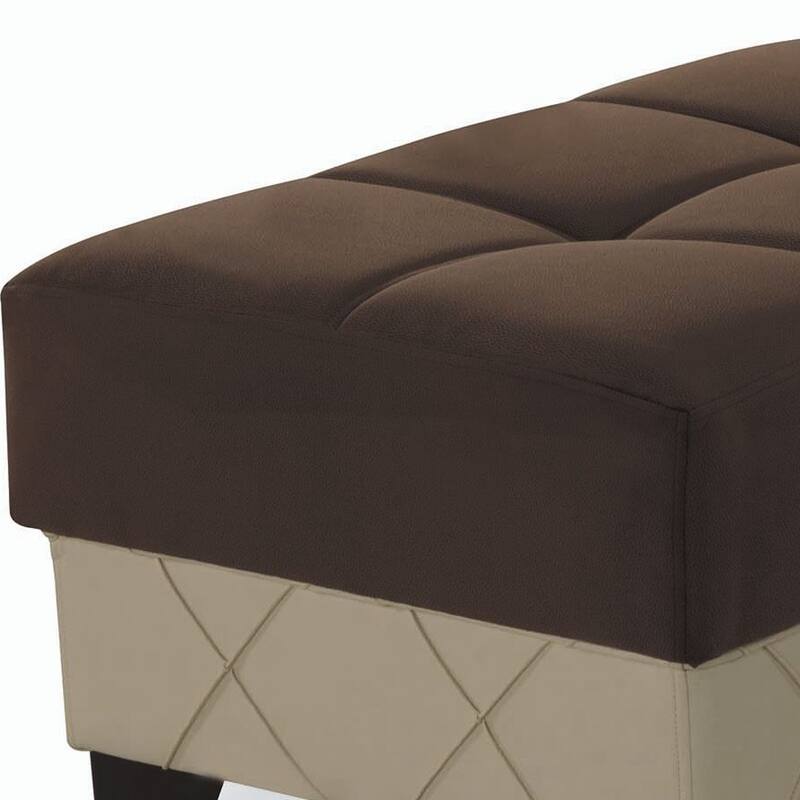 HomeRoots 48" Brown and Cream Faux Leather And Microfiber Tufted Storage Ottoman