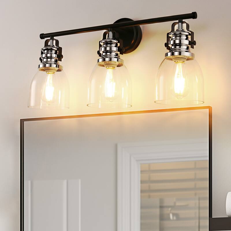 3-Light Brushed Nickel Cylinder Modern Bathroom Vanity Light with Clear Glass Shade,Wall Lamp for Mirror Kitchen Bedroom - 3-Light - Type 6