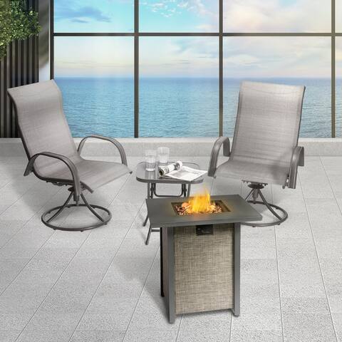 Teamson Home Outdoor 28" Propane Gas Fire Pit with Woven Textilene Base, Beige