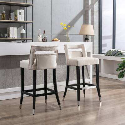 2 pcs Set 30 inch Suede Velvet Barstool with nailheads