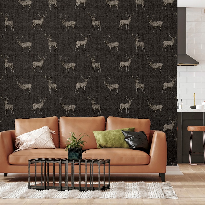 Arthouse Hank Charcoal Stag Wallpaper