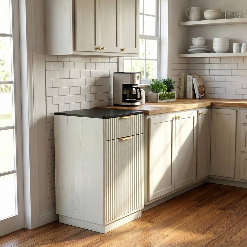 Homy Casa Farmhouse Double Tilt-Out Trash Cabinet, 20/10 G Recycling Bin, Barn Door Laundry Sorter with Drawer, Kitchen Tilt Out