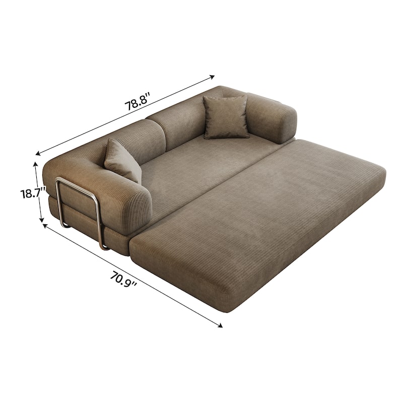 78.8" Convertible Floor Sofa Bed, Corduroy Folding Mattress Sofa Couch for Small Spaces ,No Assembly