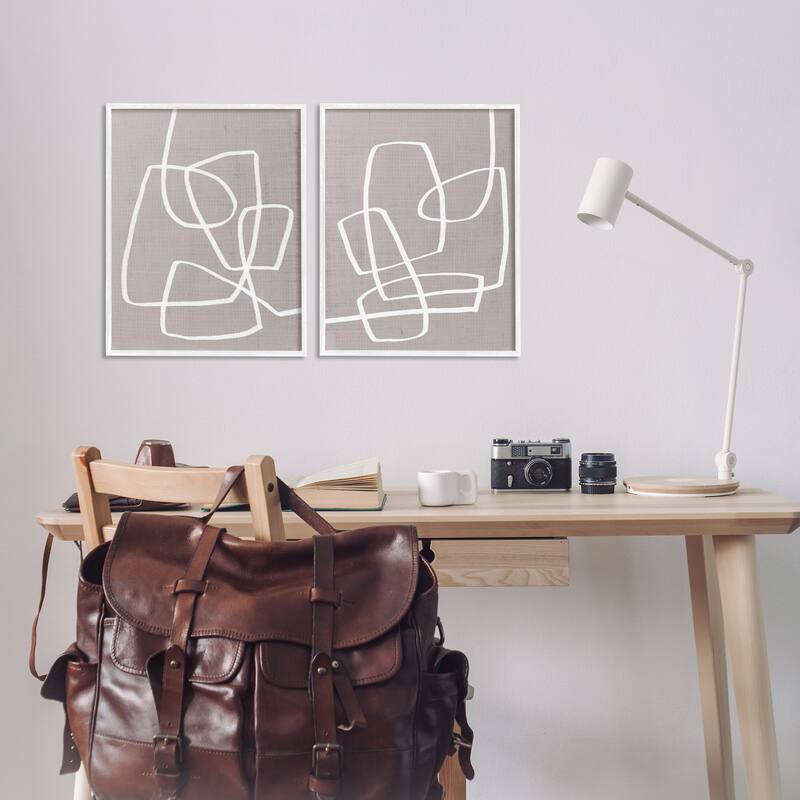 Stupell Abstract Busy Line Minimal Boho Design Brown White 2pc Multi Piece Framed Wall Art Set
