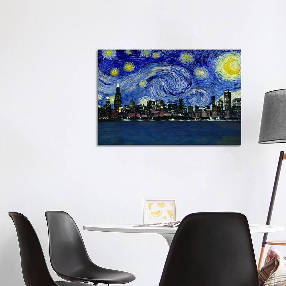 iCanvas "Chicago, Illinois Starry Night Skyline" by 5by5collective Canvas Print
