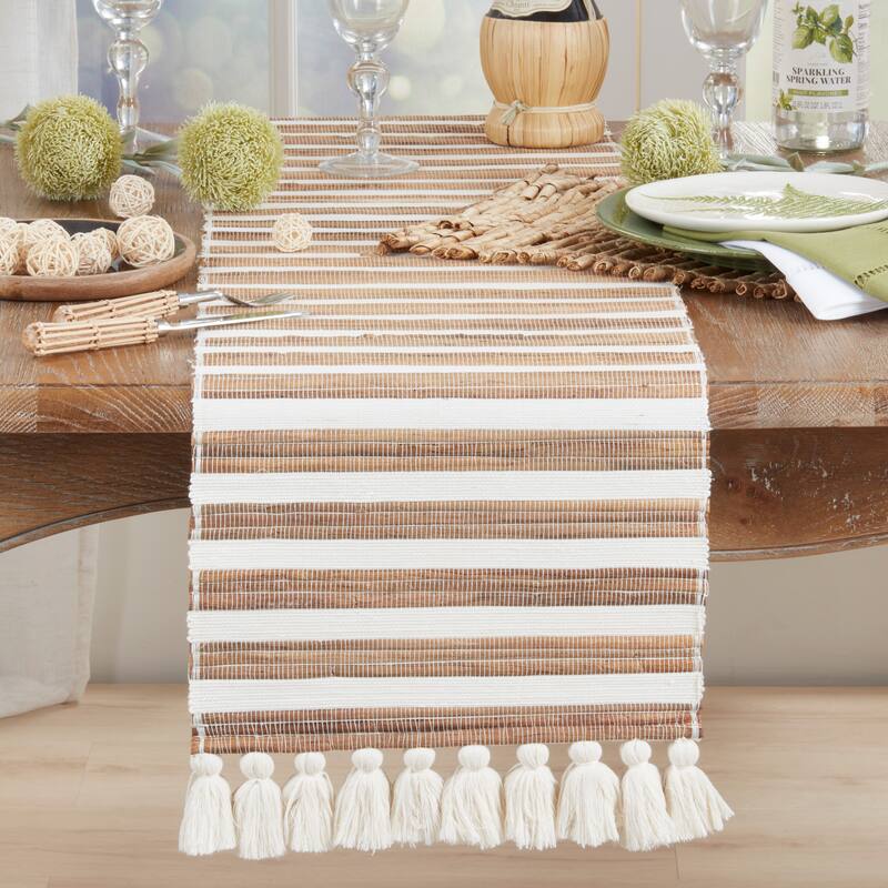 Water Hyacinth Woven Table Runner - Natural Non-Reversible Decorative Runner for Dining Table, 14"x72"