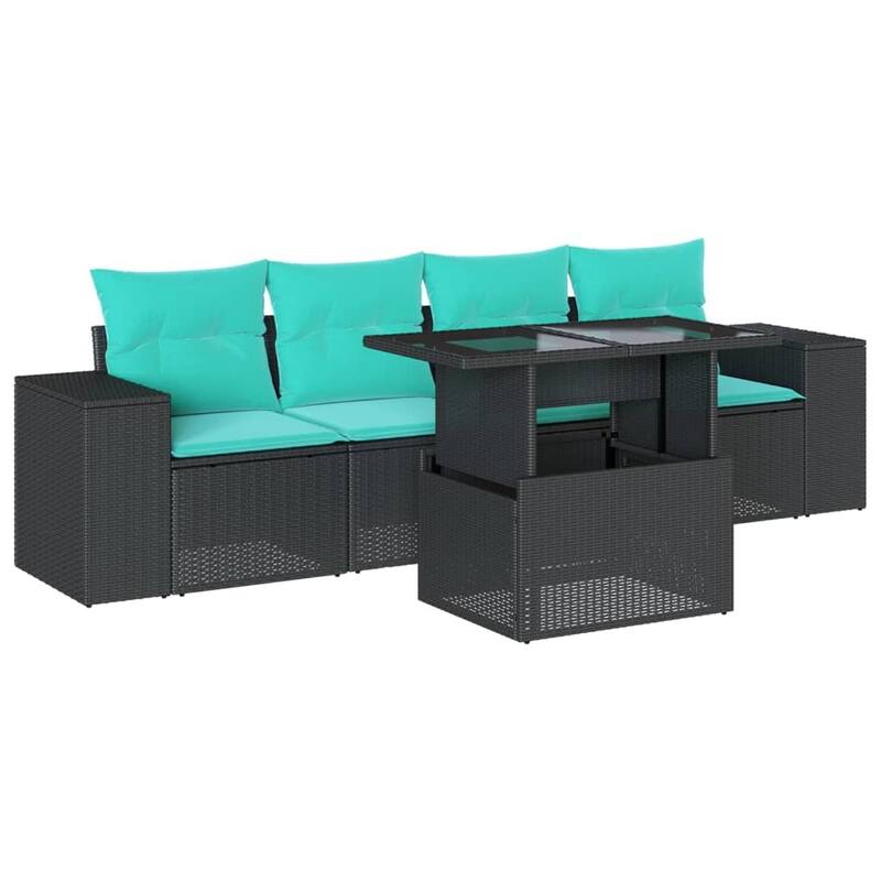 vidaXL Patio Sofa Set with Cushions Table and Couches 5 Piece Poly Rattan - 21.7 x 24.4 x 27.2