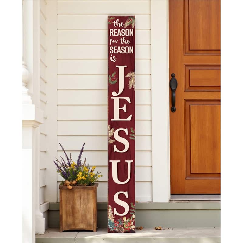 HomeRoots 72" Red Solid Wood Reason For The Season Christmas Wreath Porch Sign - Red - Wood