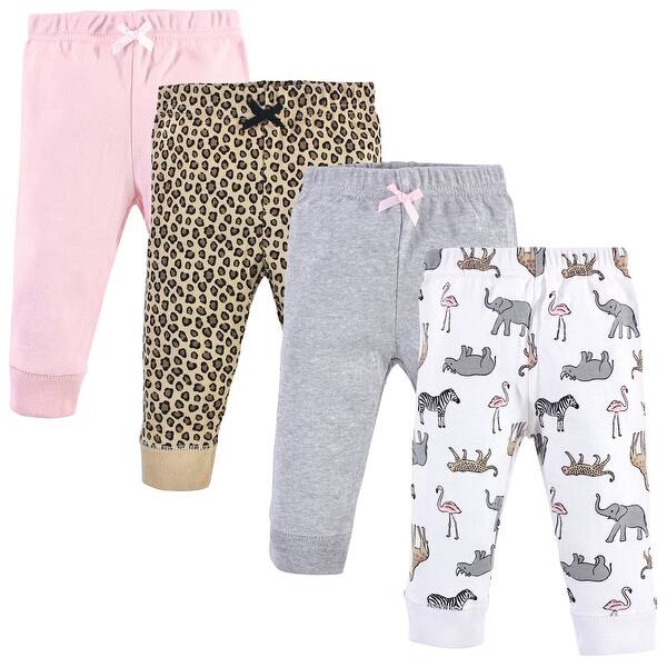 slide 1 of 1, Hudson Baby Infant Girl Cotton Pants 4pk, Modern Pink Safari 0-3 Months - Modern Pink Safari