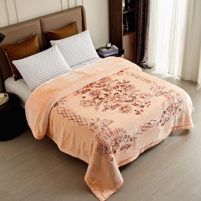 Floral & Animal 2-Ply Heavy Raschel Blanket 85" X 95" - King - Maize Flower