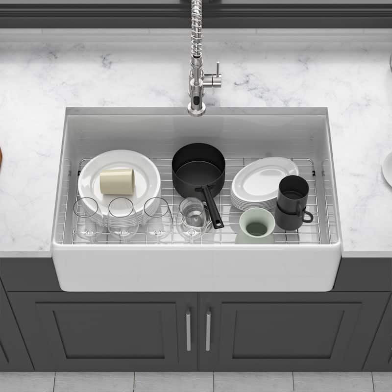 White Kitchen Sink - 33 x 18 x 10 inch White Porcelain Ceramic Single Bowl Reversible Design Kitchen Sink