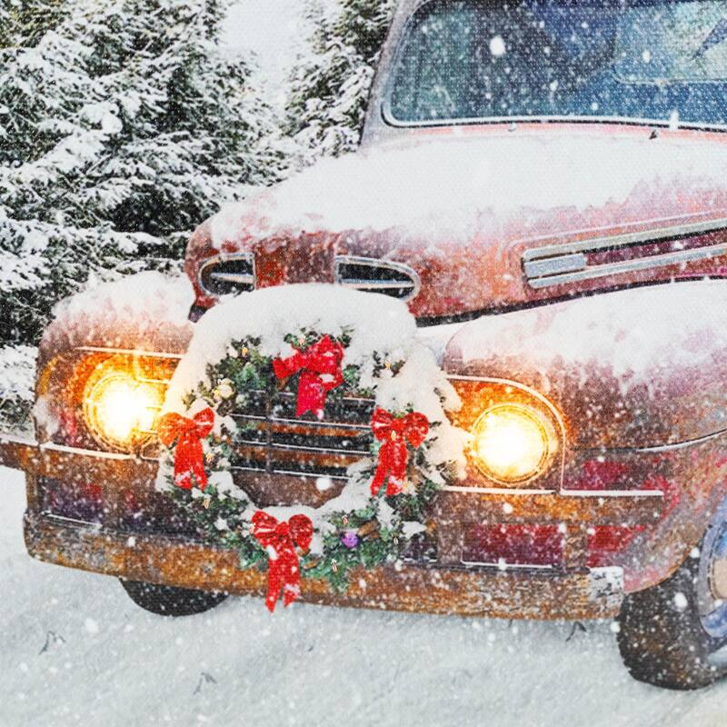 LED Fiber Optic Truck Tree Christmas Canvas Wall Art 15.75"x11.75"