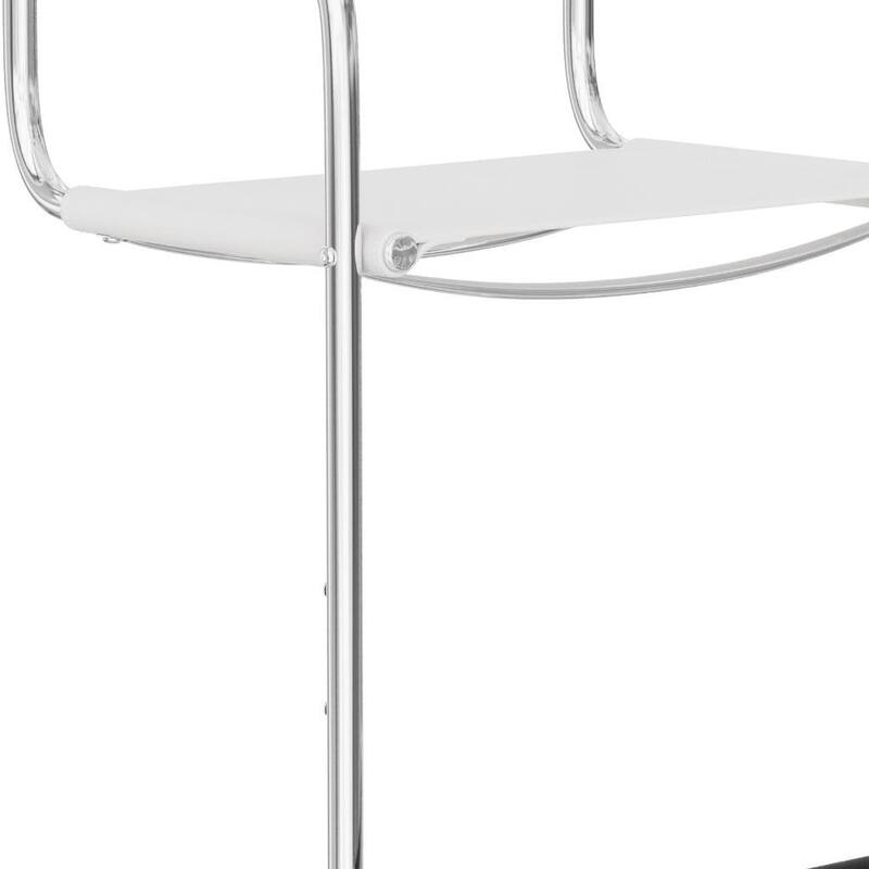 HomeRoots 30" White and Silver Leather and Steel Bar Height Bar Chair