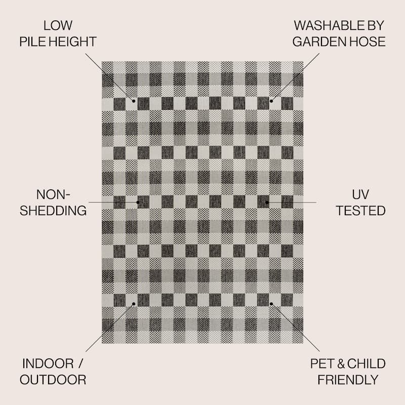 JONATHAN Y Biot Traditional Geometric Bold Gingham Black/Cream Indoor/Outdoor Area Rug