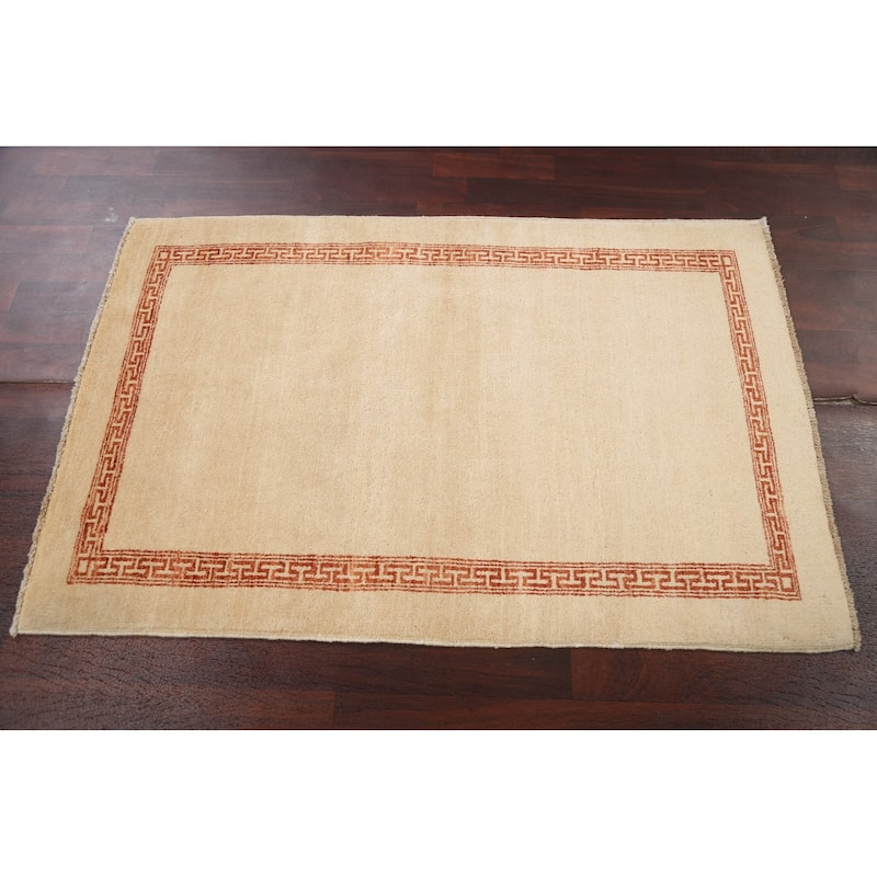Geometric Bordered Gabbeh Kashkoli Oriental Area Rug Wool Hand-knotted - 3'3" x 5'0"