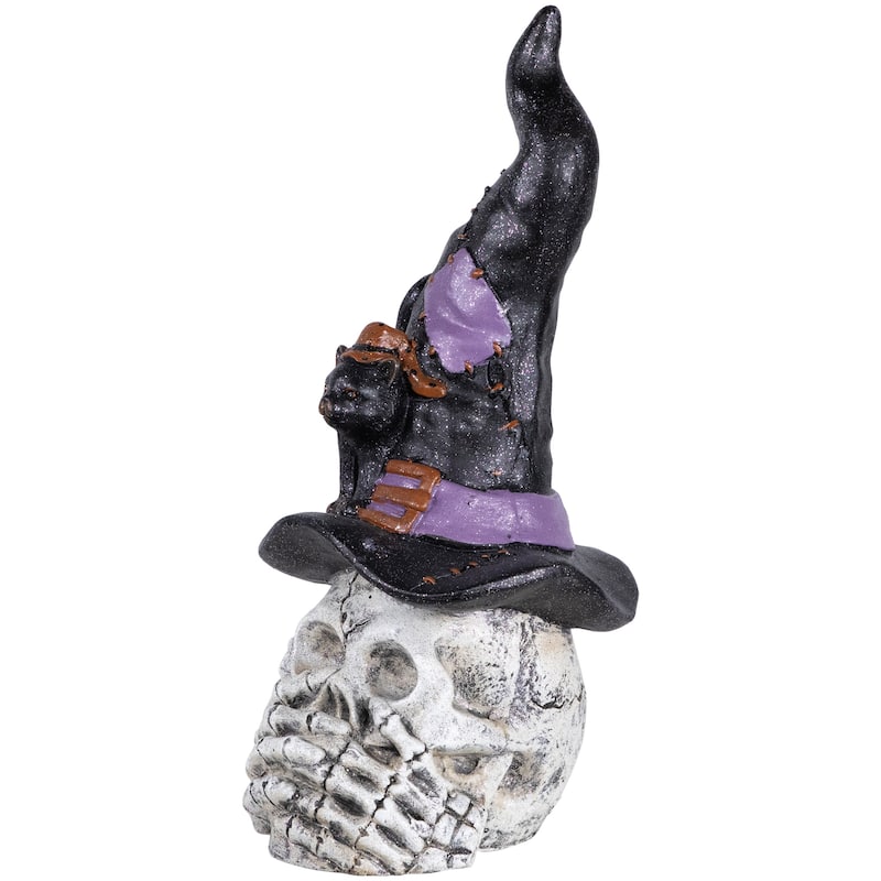 Skull in Witch Hat with Cat Halloween Decoration - 22.75"