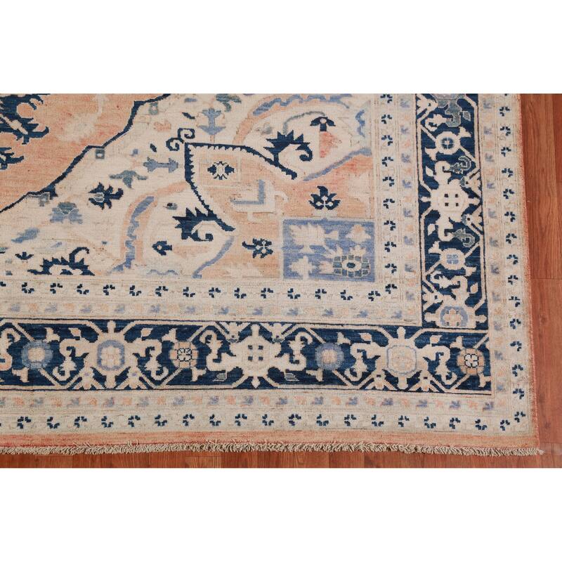Orange Vegetable Dye Heriz Serapi Rug Hand-Knotted Wool Carpet - 8'11"x 11'11"