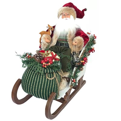 19" Santa Sleigh Delivery Christmas Figure Bag of Gifts Baby Reindeer