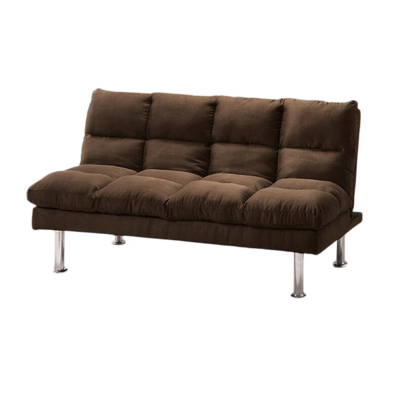 Sar Fold Out Futon Sofa Bed, Tufted Dark Brown Microfiber, Chrome Legs